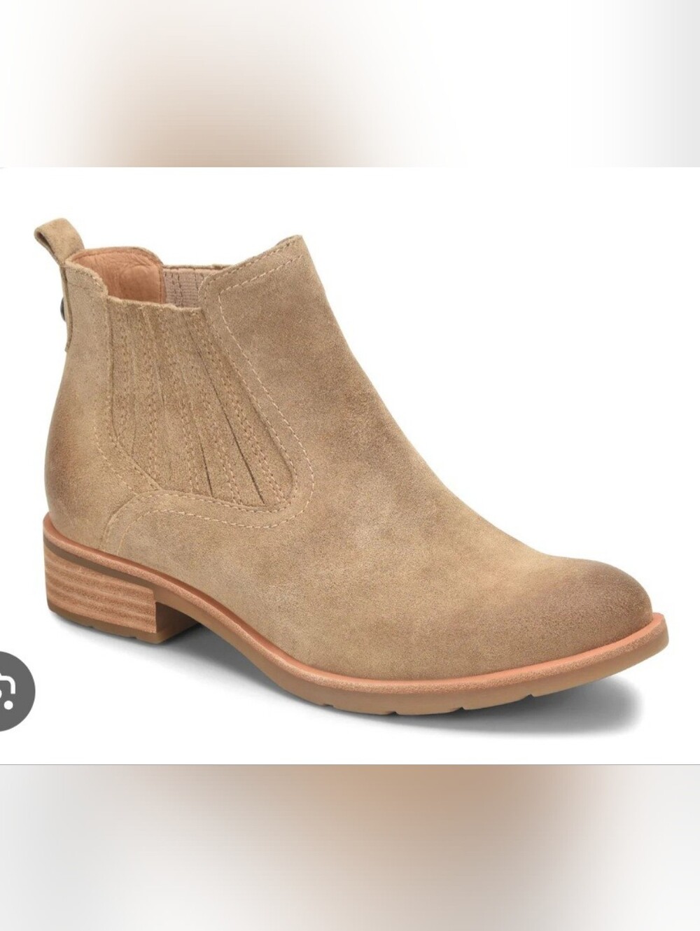 Sofft Bellis Agua Suede Ankle Boot  Tan with Stacked Heel